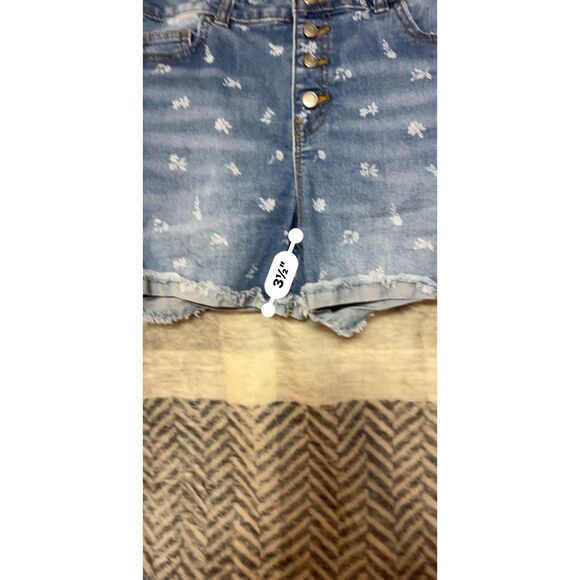Wonder Nation Girls Floral Print Button Fly Cuffed Denim Shorts Size 16 Blue - Picture 4 of 6